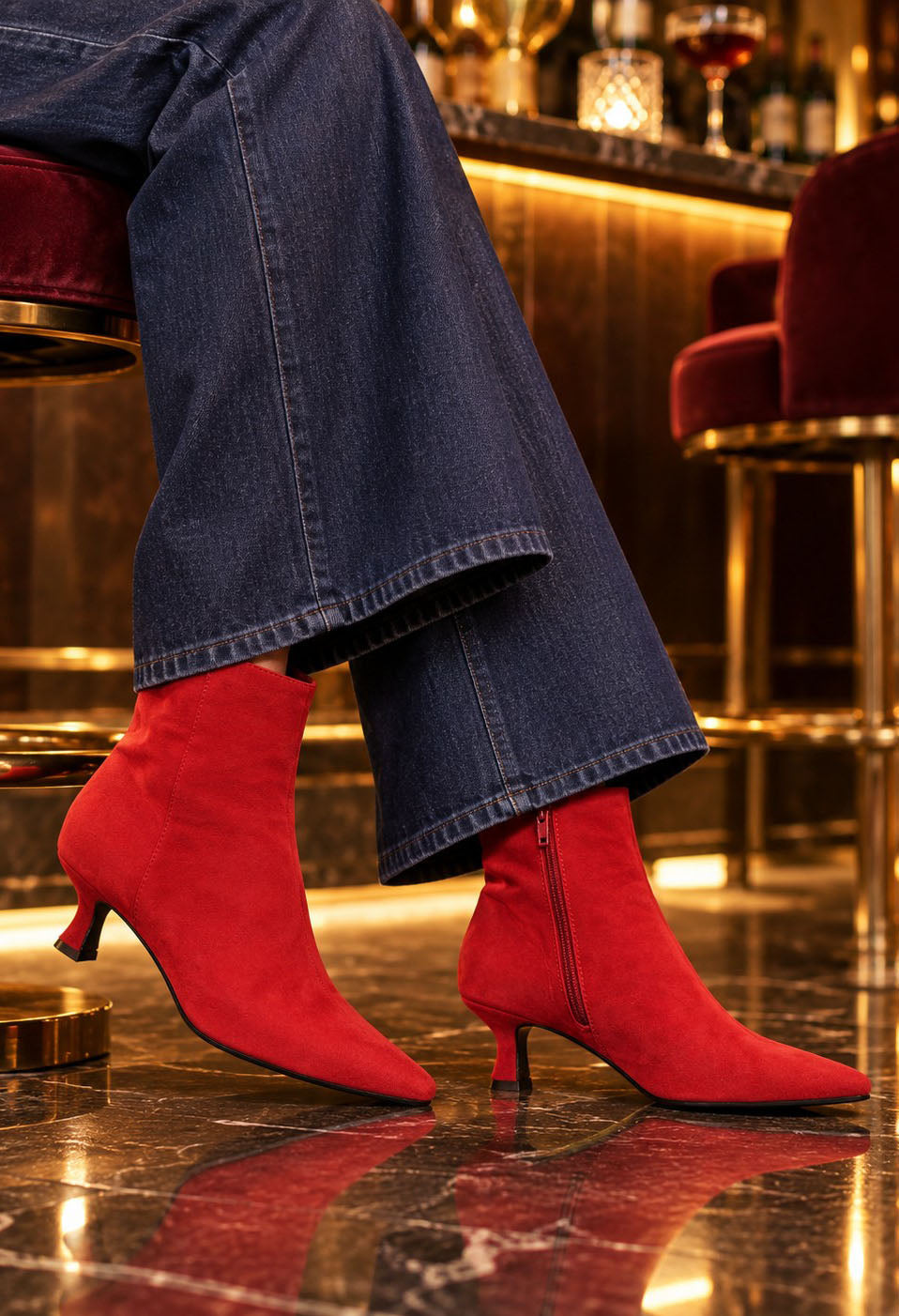 Suede Feel Kitten Heel Boot