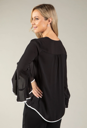 Contrast Trim Flared Sleeve Top