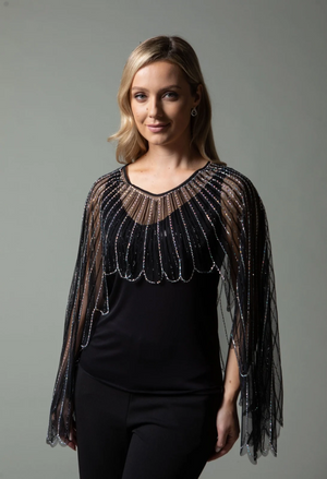 Embellished Mesh Cape Top
