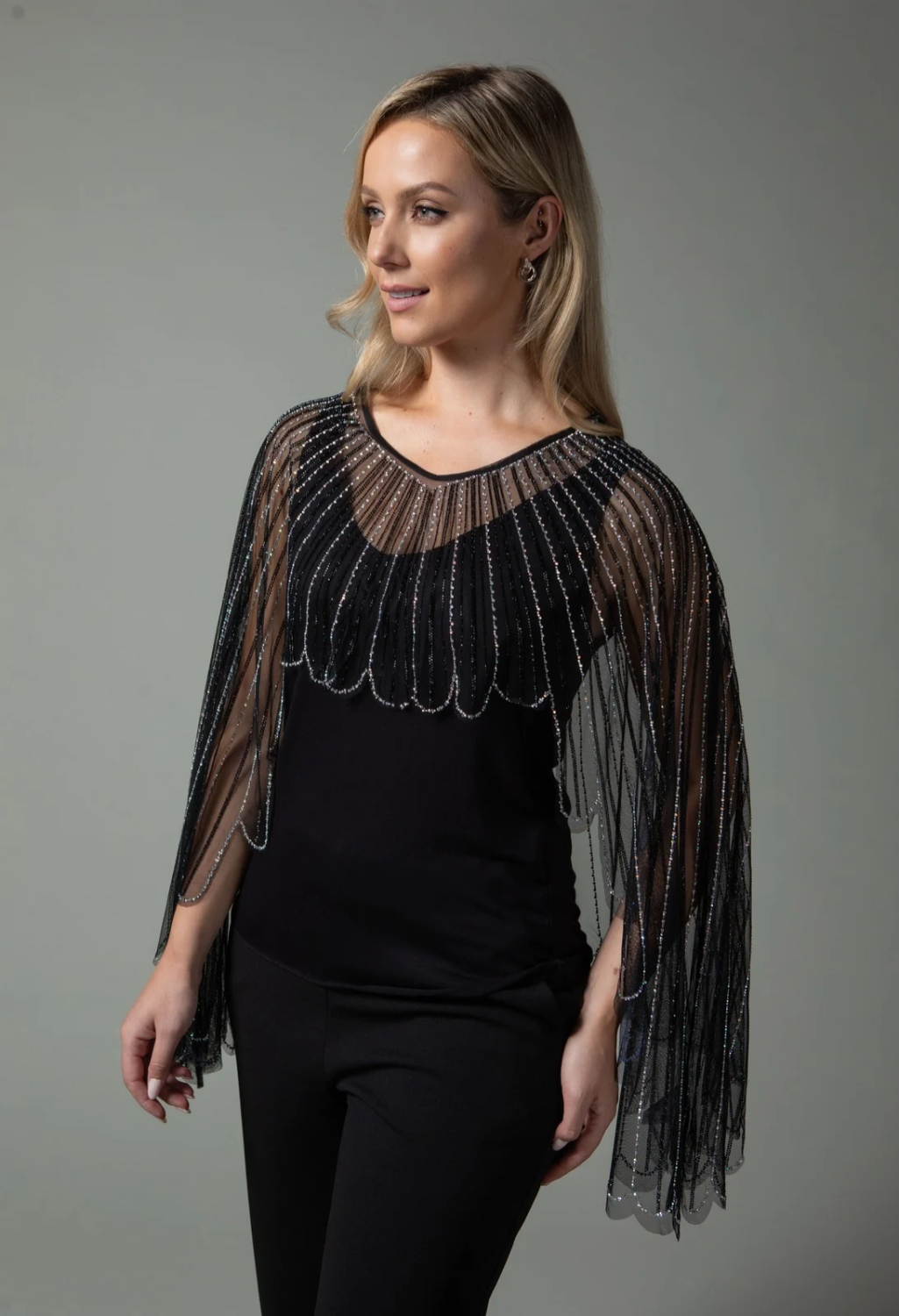 Embellished Mesh Cape Top