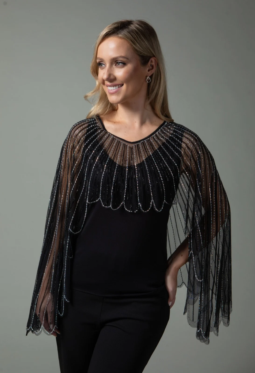 Embellished Mesh Cape Top