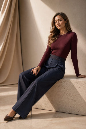 Sloane Dark Denim Wide Leg Trousers