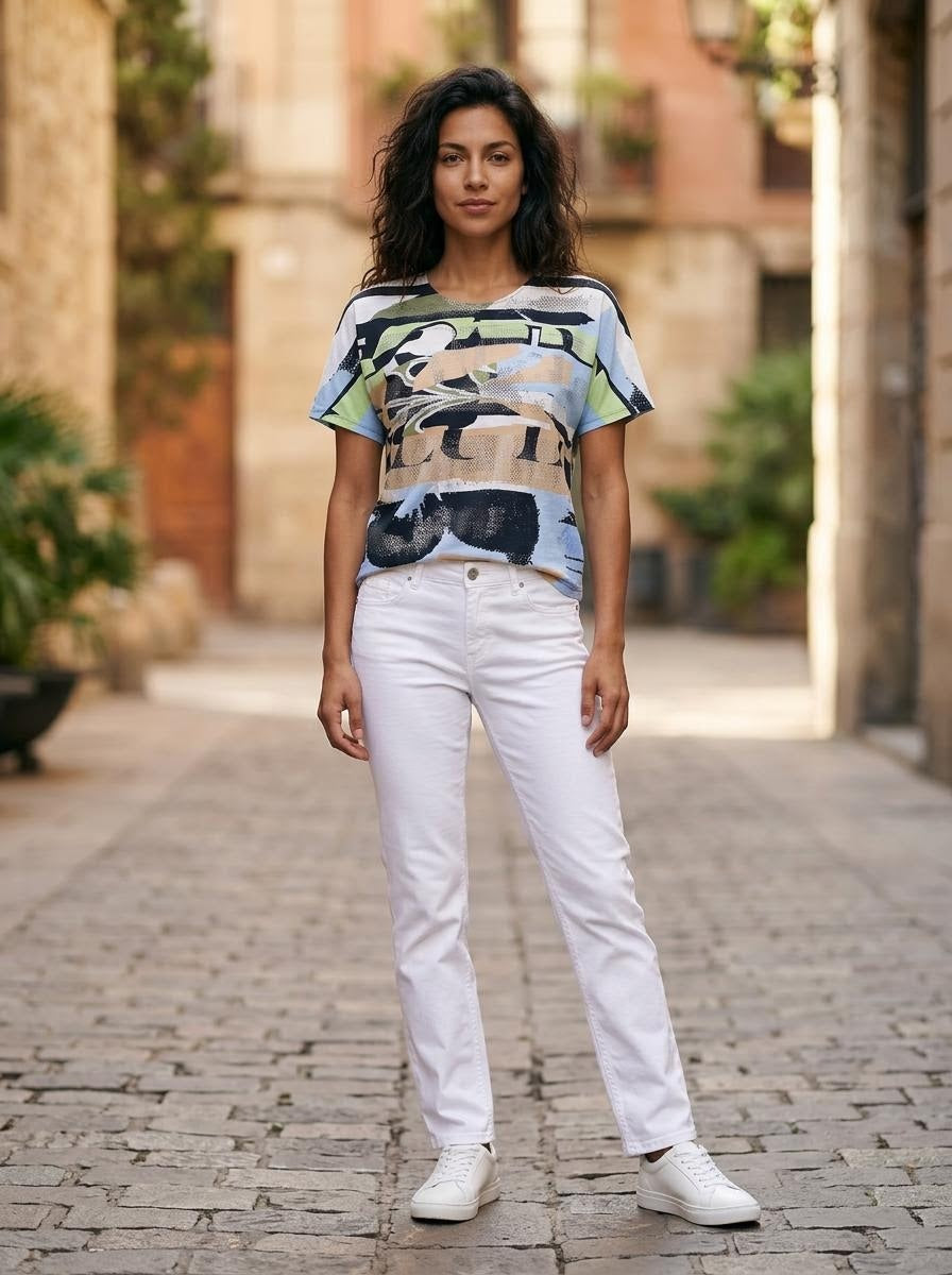 Embellished Graphic Print Top