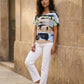 Embellished Graphic Print Top