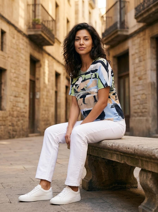 Embellished Graphic Print Top