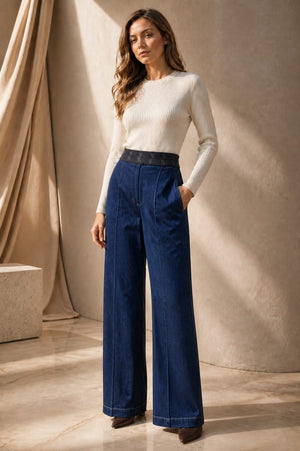 Sloane Mid Denim Wide Leg Trousers