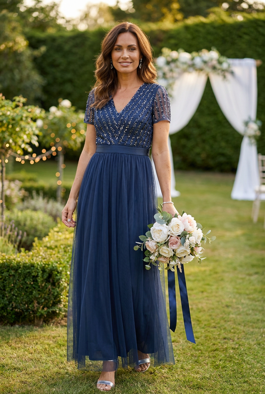 STRIPE EMBELLISHED MAXI DRESS WITH SASH BELT