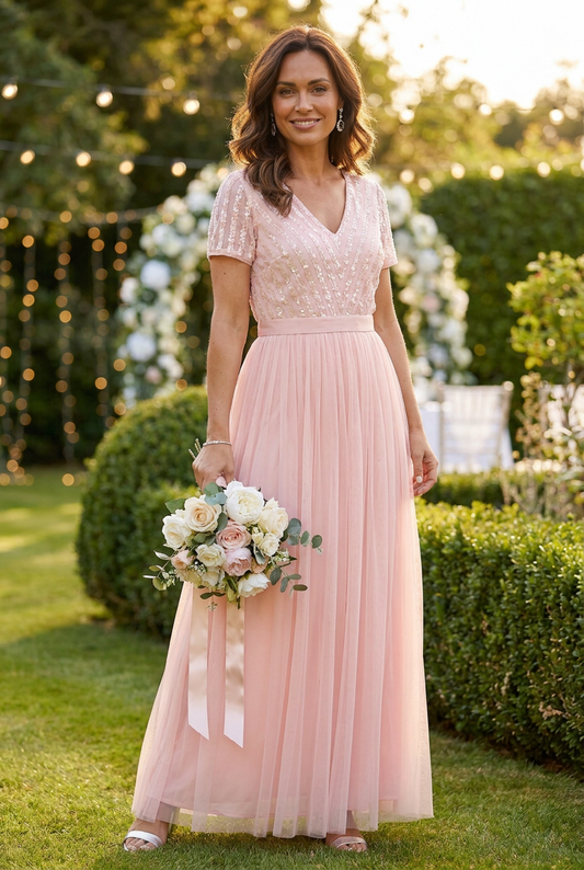 STRIPE EMBELLISHED MAXI DRESS WITH SASH BELT