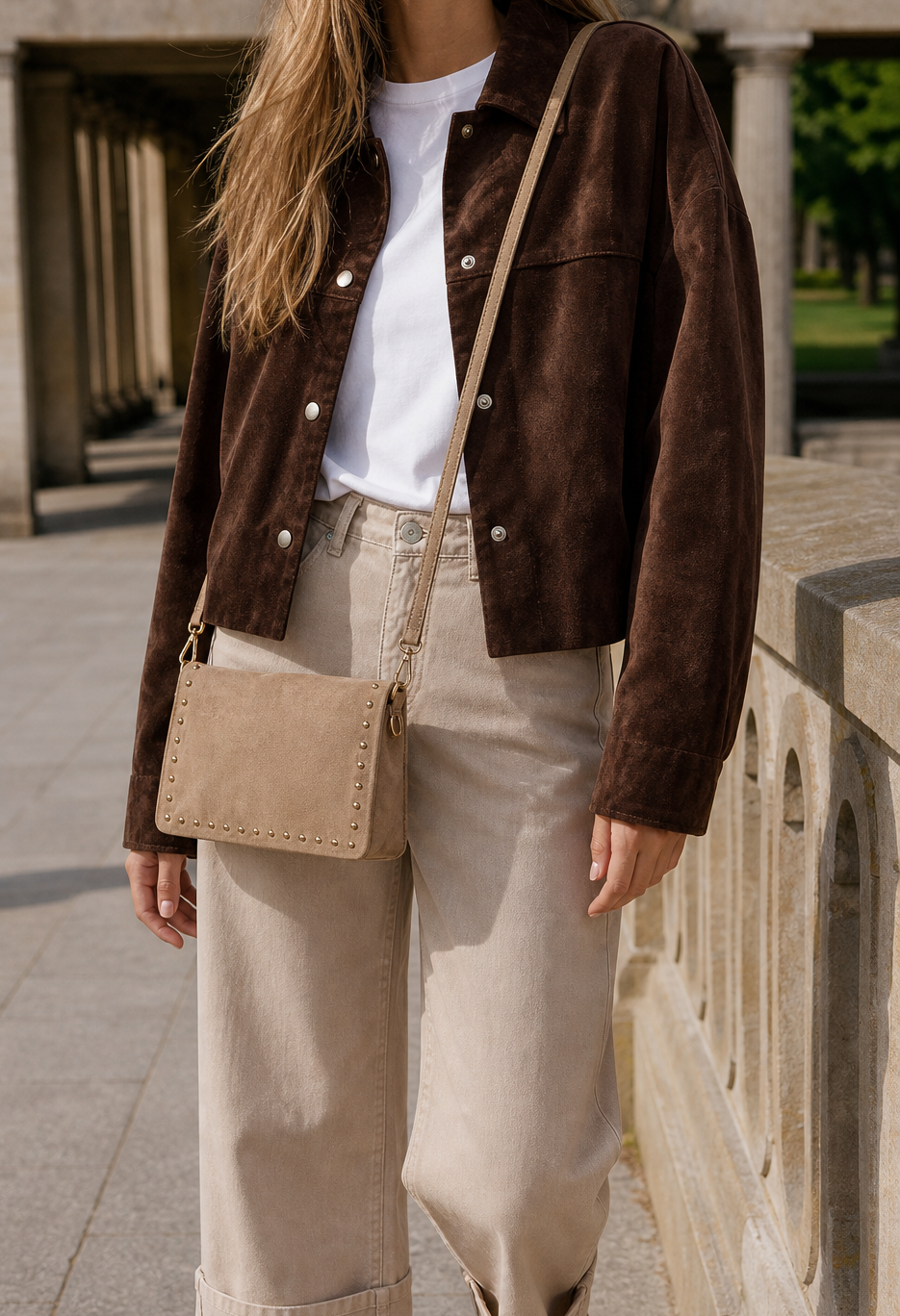 Faux Suede Studded Bag