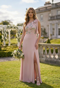 Floral Embellished Self-Tie One Shoulder Maxi Dress