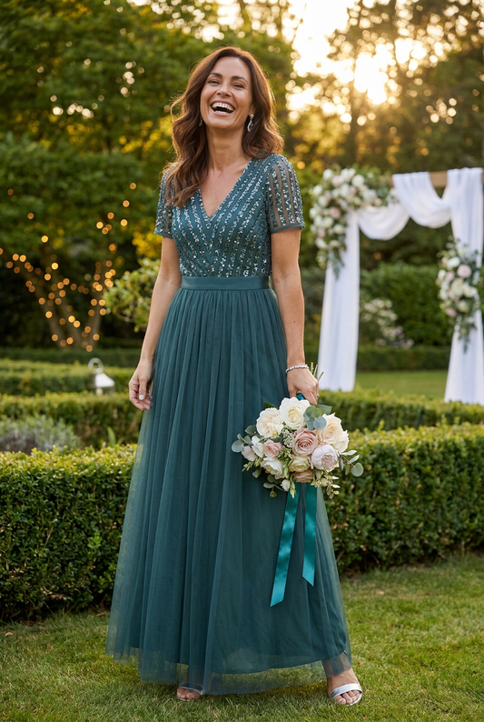 STRIPE EMBELLISHED MAXI DRESS WITH SASH BELT