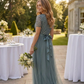 V Neck Sequin and Tulle Dress with Tie Waist