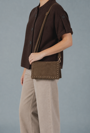 Faux Suede Studded Bag