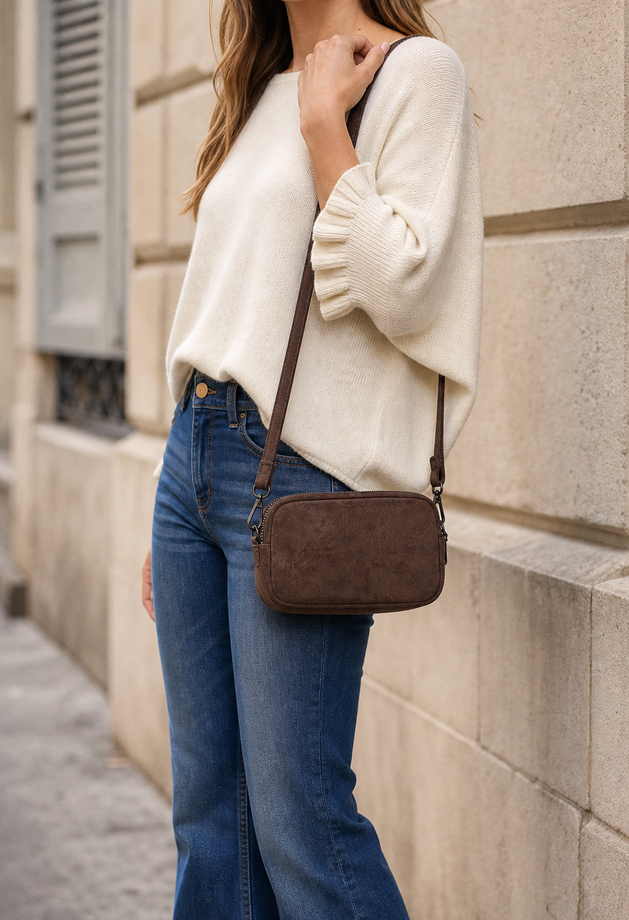 Faux Suede Crossbody Bag