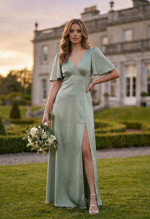 Angel Sleeve Satin Maxi Dress