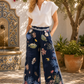 Ocean Print Wide Leg Trousers