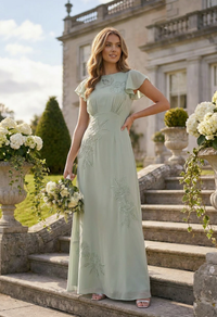 Sage Green Floral Embroidered Cowl Back Maxi Dress