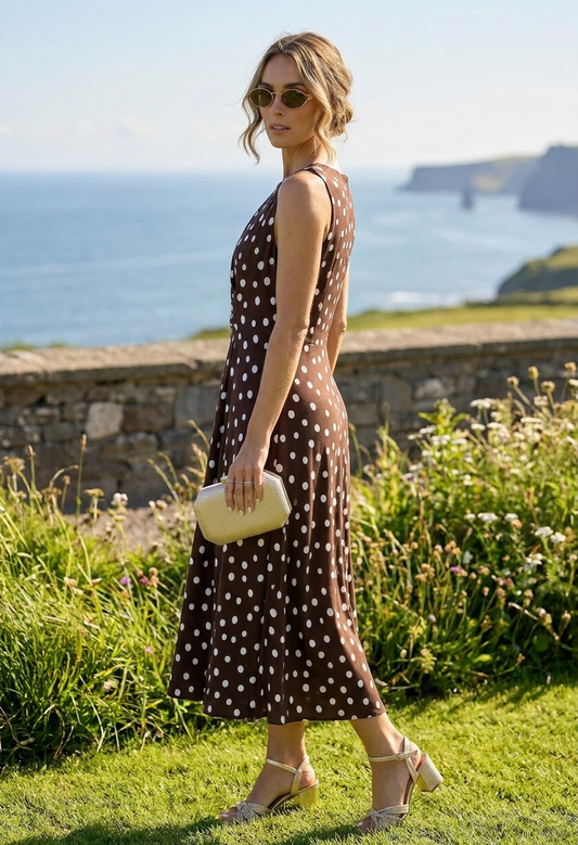 Polka Dot Sleeveless Midi Dress
