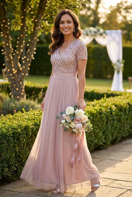 Maya Embellished Maxi Dress With Sash Belt