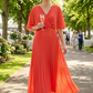 Olivia Plisse Pleated Wrap Midi Dress