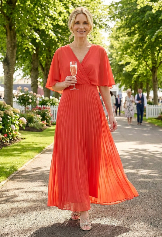 Olivia Plisse Pleated Wrap Midi Dress