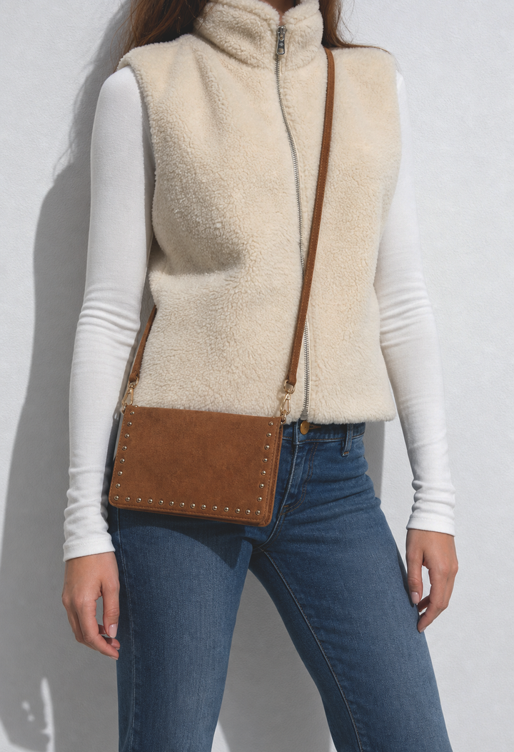Faux Suede Studded Bag
