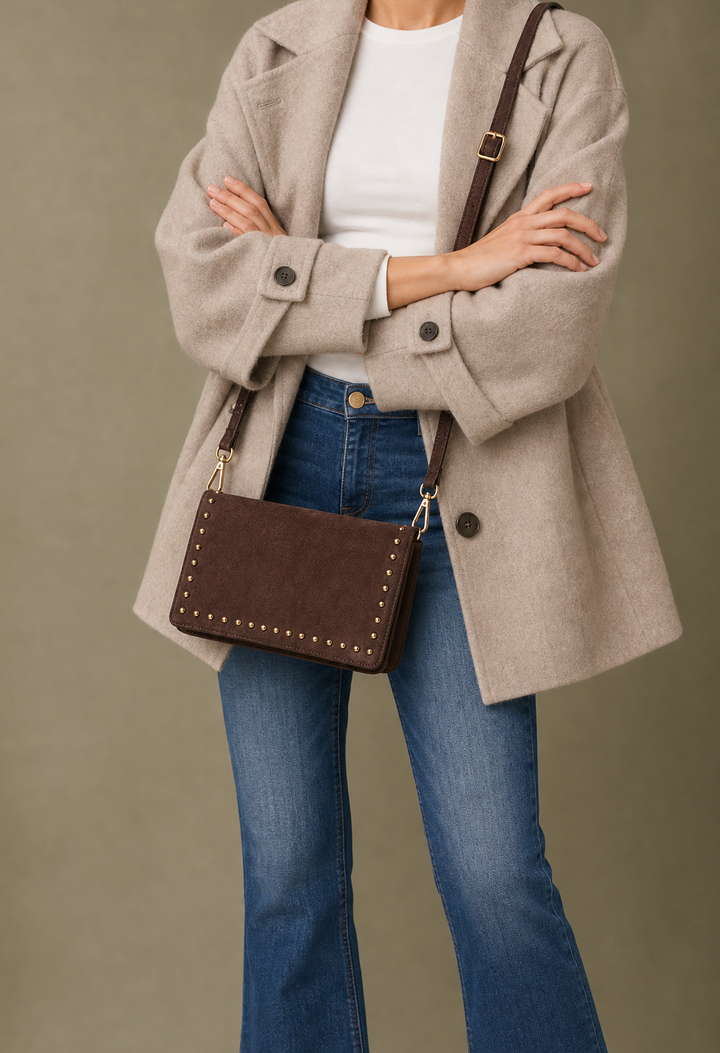 Faux Suede Studded Bag