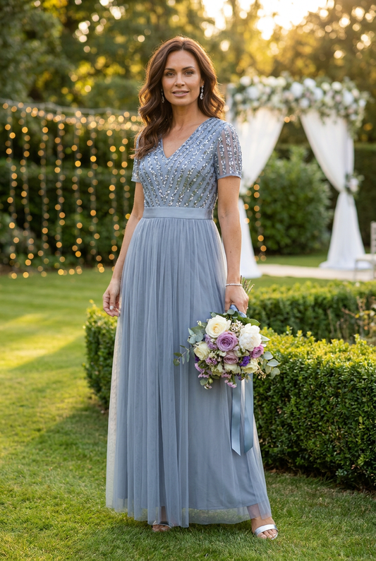 Maya Embellished Maxi Dress With Sash Belt