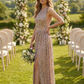 Blush Full Length Sequin Dress with Leg Slit