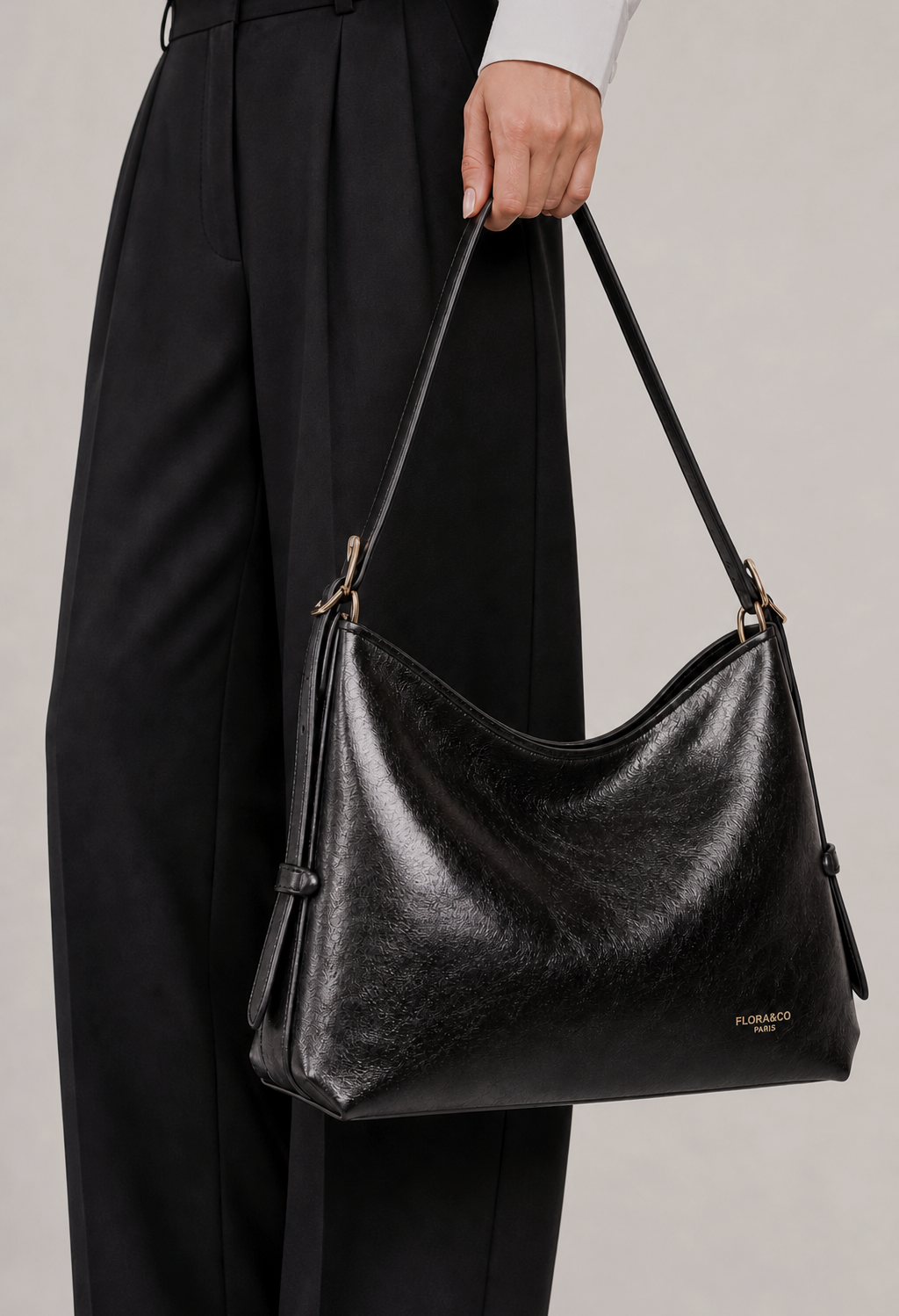 Faux Leather Shoulder Bag with Buckle