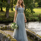 MISTY GREEN V NECK SEQUIN AND TULLE DRESS WITH TIE WAIST