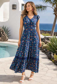 Button Front Floral Dress