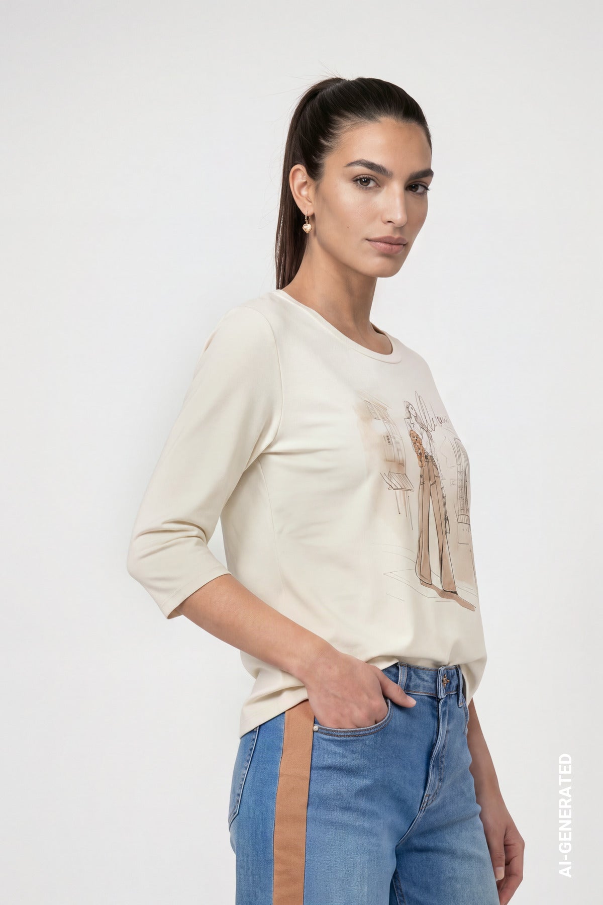 3/4 Sleeve Print Top