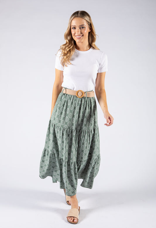 Floral Maxi Skirt with Belt