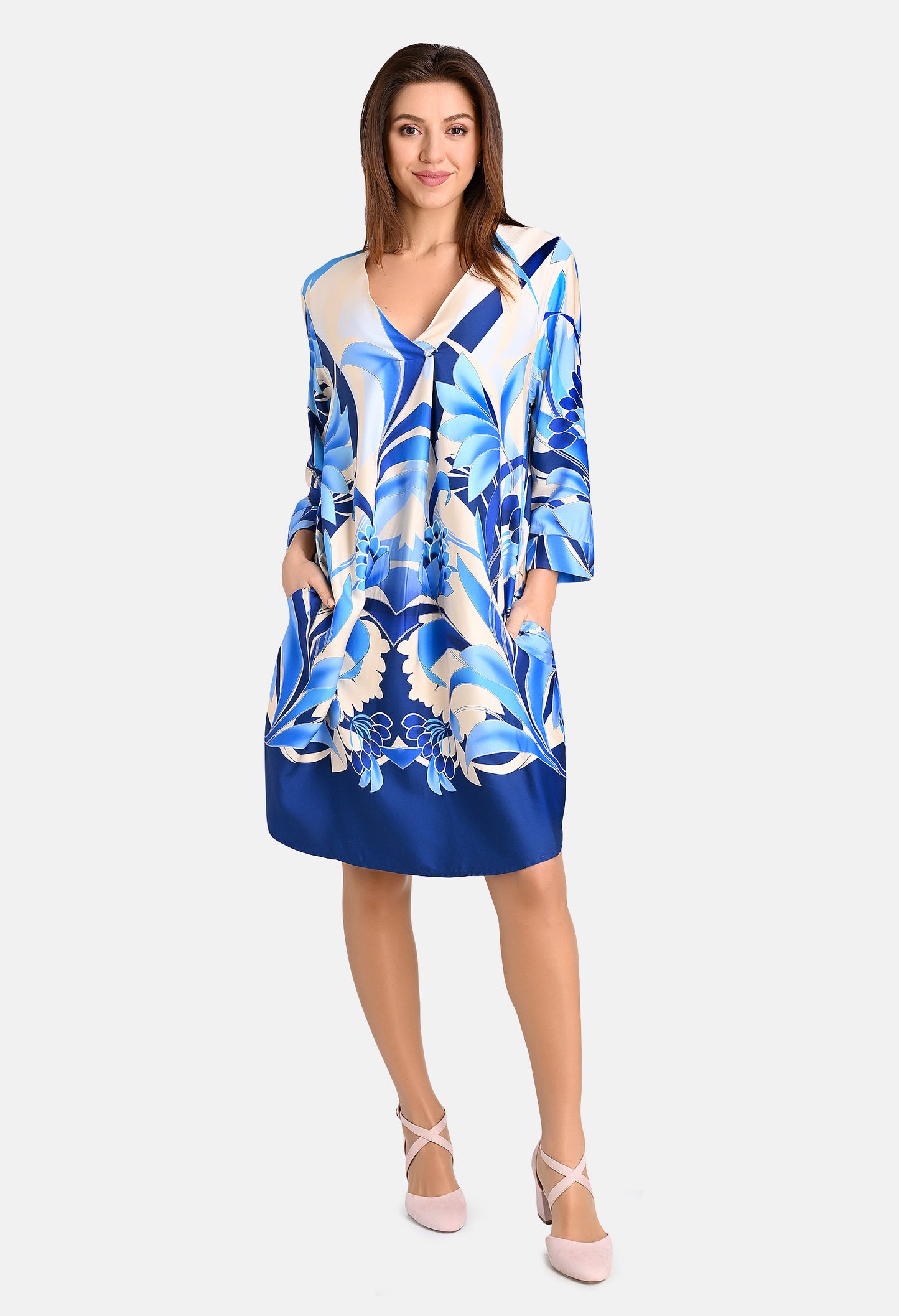 Tropical Print Dress in Bold Blue