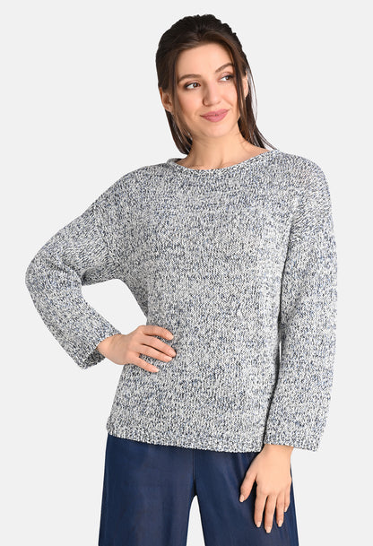 Knit Pullover in White/Blue Melange