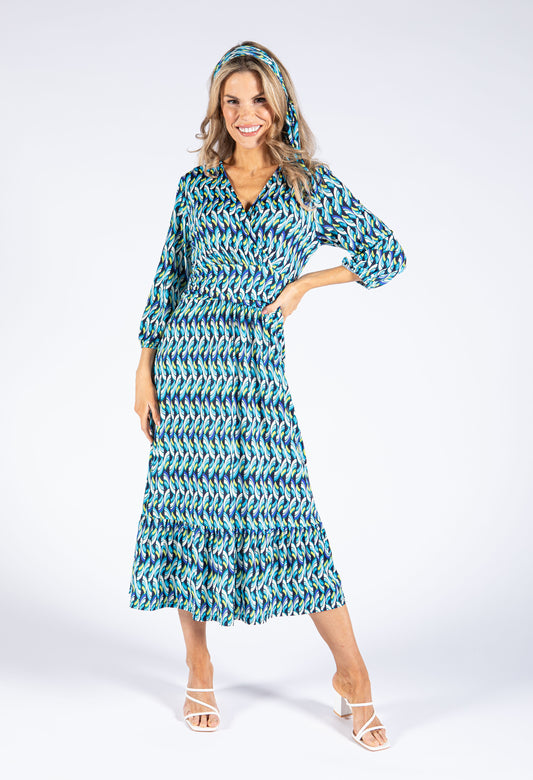 Abstract Print Belted Dress