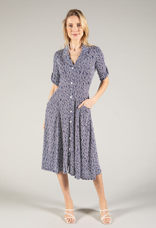 Abstract Button Up Midi Dress