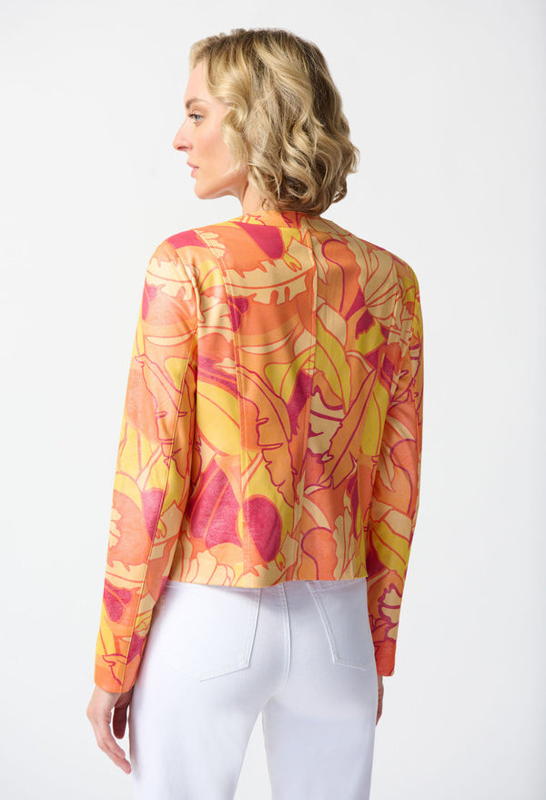Tropical Print Faux Leather Jacket