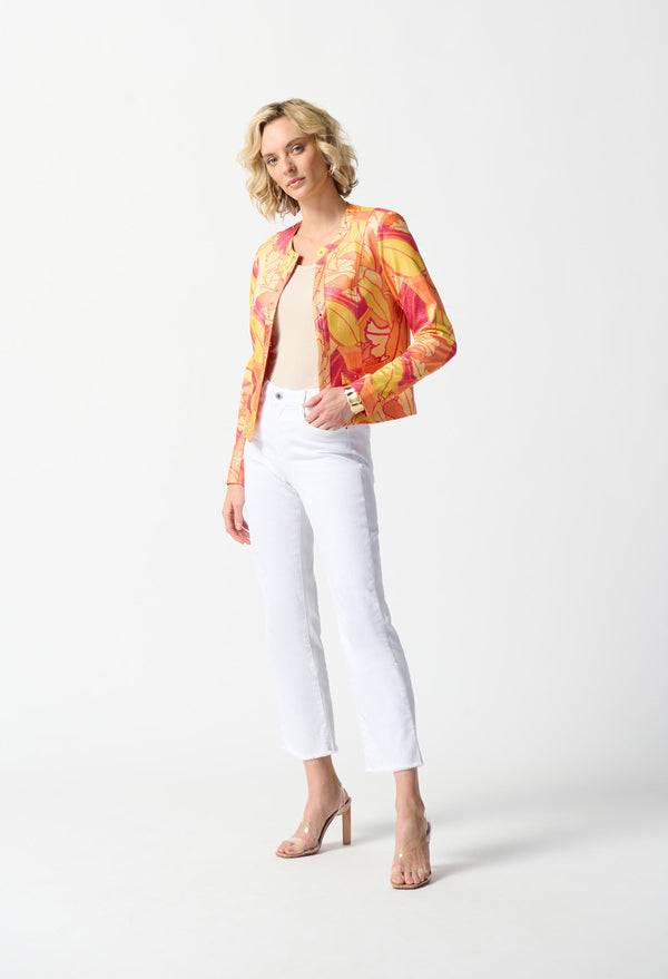 Tropical Print Faux Leather Jacket