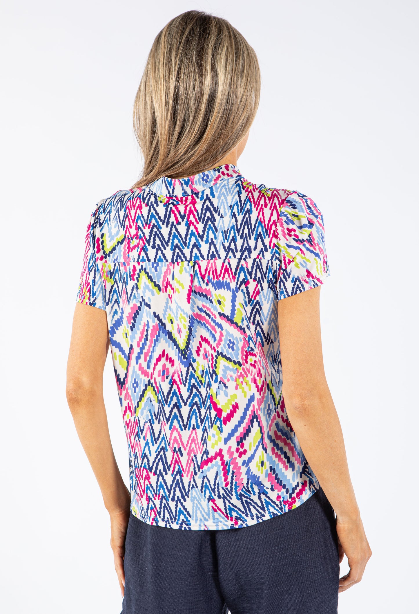 Abstract Print V Neck Top