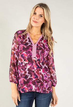 Poppy Print V Neck Top