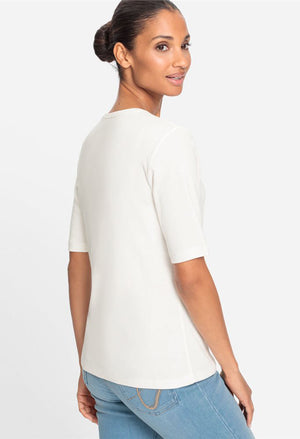 Olsen Placement Print Top In Edda Slim Fit Off White