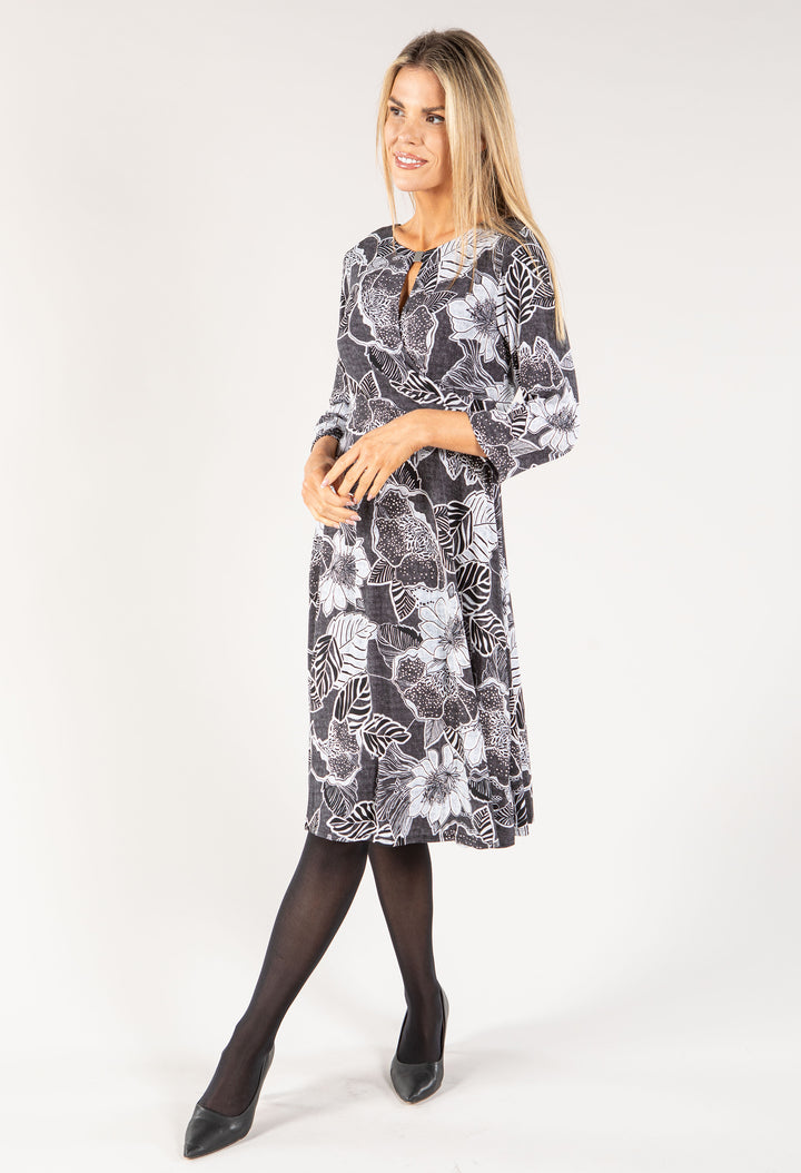 Wrap Bodice Keyhole Neckline Dress