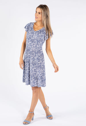 Blue Mix Leaf Print Dress