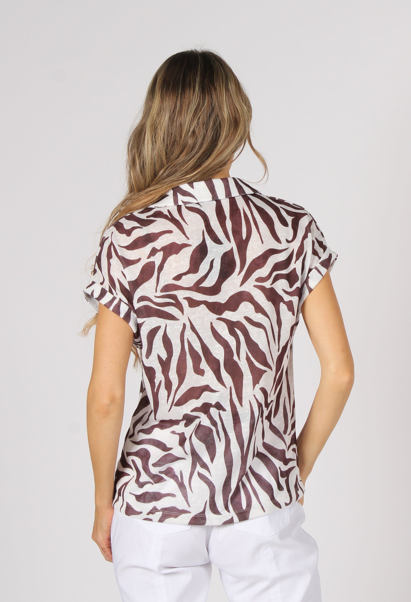 Abstract Zebra Print Buttoned Top