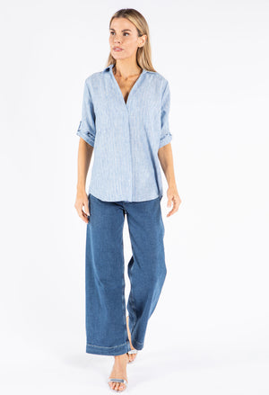 Lurex Pinstripe V Neck Shirt