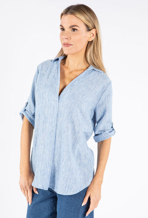 Lurex Pinstripe V Neck Shirt