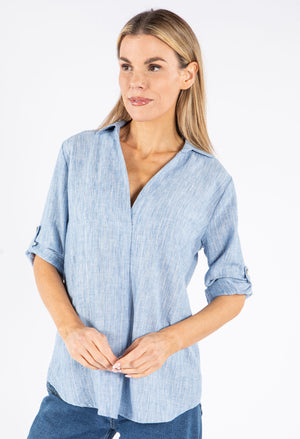 Lurex Pinstripe V Neck Shirt