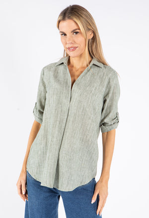 Lurex Pinstripe V Neck Shirt